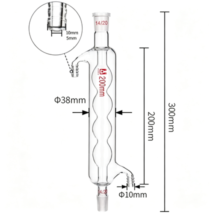 Professional Laboratory Borosilicate Glass Allihn Condenser 14/20 Joint 150mm 200mm 300mm