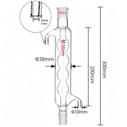 Laboratory Borosilicate 3.3 Glass Bulb Allihn Condenser 19/22 Joint Lab Chemistry Distillation Column