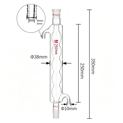 Laboratory Borosilicate 3.3 Glass Bulb Allihn Condenser 19/22 Joint Lab Chemistry Distillation Column