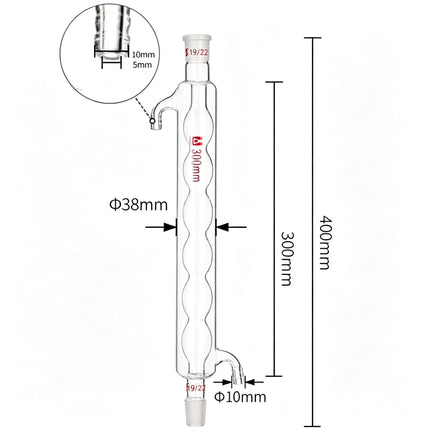 Laboratory Borosilicate 3.3 Glass Bulb Allihn Condenser 19/22 Joint Lab Chemistry Distillation Column