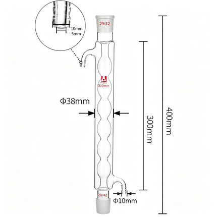 Borosilicate Glass Lab Allihn Distillation Column 29/42 Conical Joint 200mm 300mm 500mm