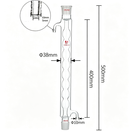 Borosilicate Glass Lab Allihn Distillation Column 29/42 Conical Joint 200mm 300mm 500mm