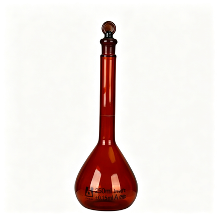 Professional Glass Volumetric Flask Amber with Ground Stopper Borosilicate 3.3 Class A Heavy Wall Laboratory Grade