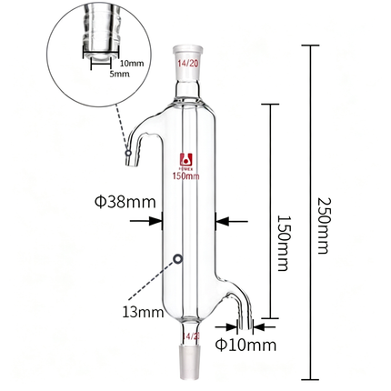 Professional Laboratory Glass Liebig Condenser Lab Chemistry Distillation Column 14/20 Joint