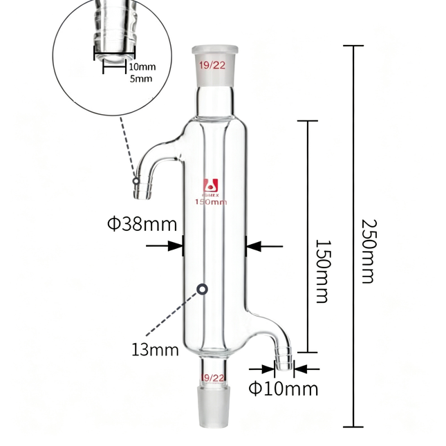Laboratory Borosilicate 3.3 Glass Liebig Condenser Lab Chemistry Distillation Column 19/22 Joint