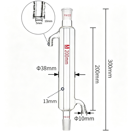Laboratory Borosilicate 3.3 Glass Liebig Condenser Lab Chemistry Distillation Column 19/22 Joint