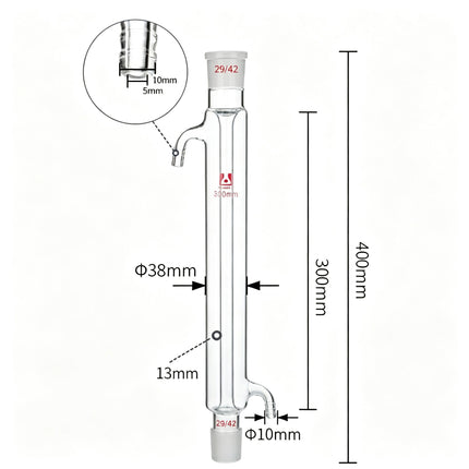 Lab Liebig Condenser Distillation Column Boro 3.3 Glass 29/42 Conical Joint