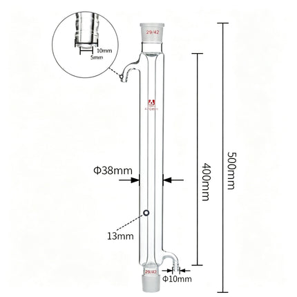 Lab Liebig Condenser Distillation Column Boro 3.3 Glass 29/42 Conical Joint
