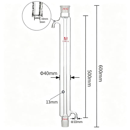 Lab Liebig Condenser Distillation Column Boro 3.3 Glass 29/42 Conical Joint