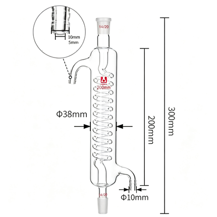 Laboratory Borosilicate Glass Graham Condenser Serpentine Spiral Coil 14/20 Joint 150mm 200mm 300mm