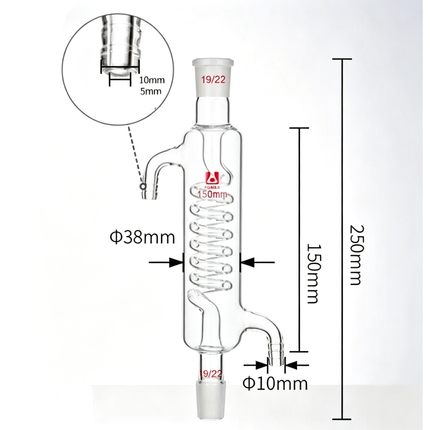 Graham Condenser Serpentine Condenser Spiral Condenser Lab Borosilicate 3.3 Glass 19/22 Joint