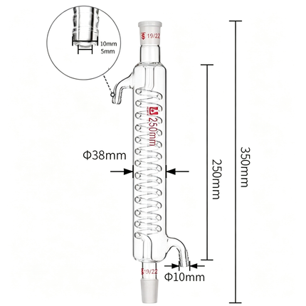 Graham Condenser Serpentine Condenser Spiral Condenser Lab Borosilicate 3.3 Glass 19/22 Joint