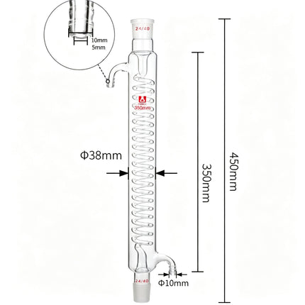 Borosilicate Glass Lab Graham Condenser Serpentine Spiral Condenser Column 24/40 Joint 200mm 500mm