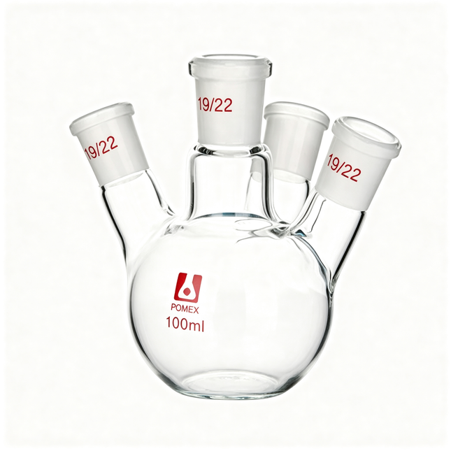 4 Bevel Neck Round Bottom Flask Boiling Lab Borosilicate Glass with 19/22 Joint 250ml 500ml