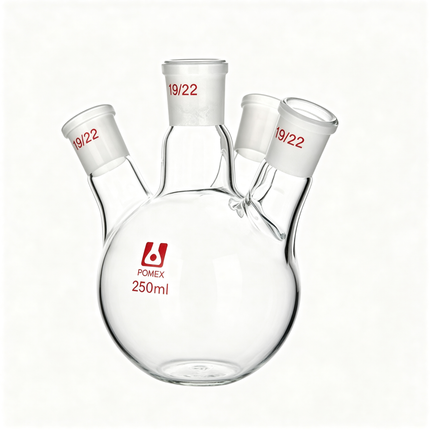 4 Bevel Neck Round Bottom Flask Boiling Lab Borosilicate Glass with 19/22 Joint 250ml 500ml