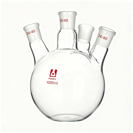 4 Bevel Neck Round Bottom Lab Flask Boiling RBF Borosilicate Glass with 24/40 Standard Taper Outer Joint