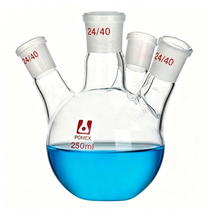 4 Bevel Neck Round Bottom Lab Flask Boiling RBF Borosilicate Glass with 24/40 Standard Taper Outer Joint