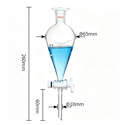 Graduated Separating Funnel with 19/22 Joint PTFE Stopcock Borosilicate Glass Heavy Wall 125ml