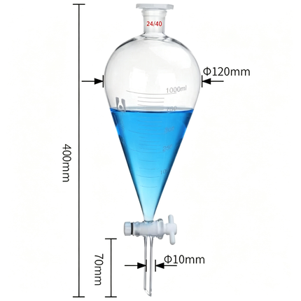Graduated Separatory Funnel Borosilicate Glass Separating Funnel 24/40 Joint PTFE Stopcock 250 mL 500 mL 1000 mL