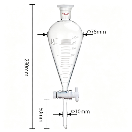 Graduated Separatory Funnel Borosilicate Glass Separating Funnel 24/40 Joint PTFE Stopcock 250 mL 500 mL 1000 mL