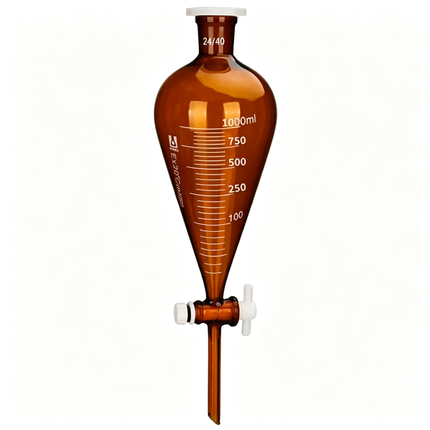 Amber Glass Conical Separatory Funnel PTFE Stopcock 24/40 Joint Light-Resistant Lab Separating Funnel