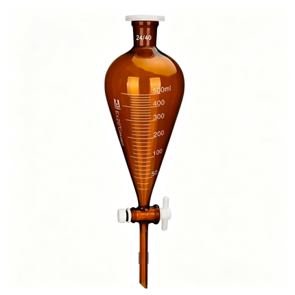 Amber Glass Conical Separatory Funnel PTFE Stopcock 24/40 Joint Light-Resistant Lab Separating Funnel