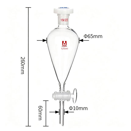 Borosilicate Glass Conical Separatory Funnel with Glass Stopcock 19/22 Joint 30ml 60ml 100ml 125ml