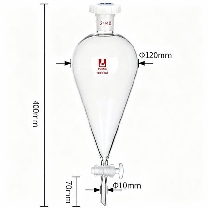 Lab Glassware Glass Conical Separatory Funnel with Glass Stopcock 24/40 Joint Liquid Extraction Separation