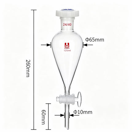 Lab Glassware Glass Conical Separatory Funnel with Glass Stopcock 24/40 Joint Liquid Extraction Separation