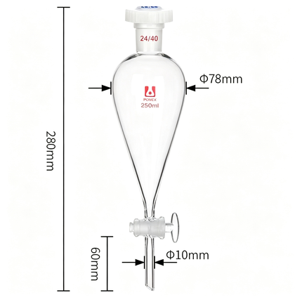 Lab Glassware Glass Conical Separatory Funnel with Glass Stopcock 24/40 Joint Liquid Extraction Separation