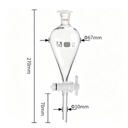 Conical Separatory Funnel Heavy Wall Borosilicate Glass Separating Funnel with PTFE Stopcock 19/22 Joint