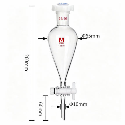 Borosilicate Glass Separatory Funnel Conical Lab Separation with 24/40 Joint PTFE Stopcock 250ml 500ml 1000ml