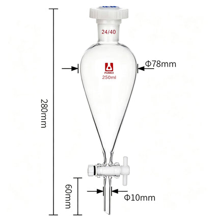 Borosilicate Glass Separatory Funnel Conical Lab Separation with 24/40 Joint PTFE Stopcock 250ml 500ml 1000ml