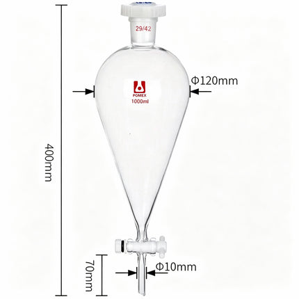 Glass Conical Separation Funnel with PTFE Stopcock Lab Separating Funnel with 29/42 Joint