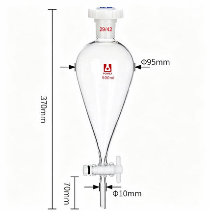 Glass Conical Separation Funnel with PTFE Stopcock Lab Separating Funnel with 29/42 Joint