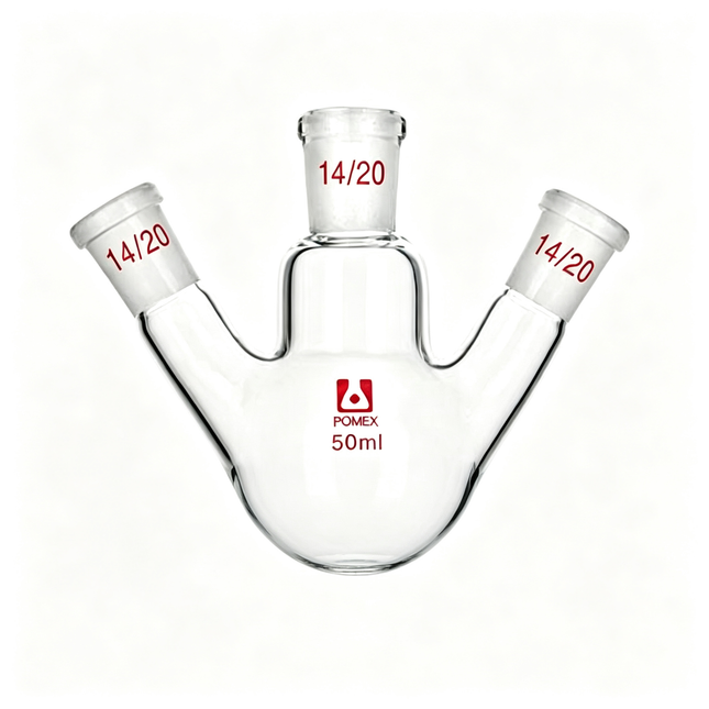 Three Neck Round Bottom Boiling Flask 14/20 Joints Borosilicate Lab Glassware 25ml 50ml