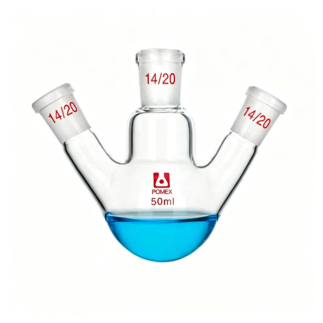 Three Neck Round Bottom Boiling Flask 14/20 Joints Borosilicate Lab Glassware 25ml 50ml