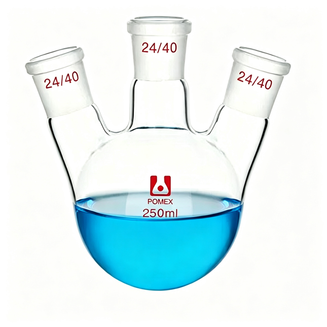 Three Neck Round Bottom Flask Borosilicate Lab Glassware ST24/40 Standard Taper Outer Joints 250ml 50ml
