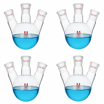 Three Neck Round Bottom Flask Borosilicate Lab Glassware ST24/40 Standard Taper Outer Joints 250ml 50ml