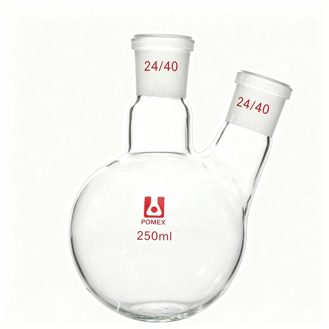 Borosilicate Glass RBF Two Neck Round Bottom Flask 24/40 Center & Side Standard Taper Outer Joints