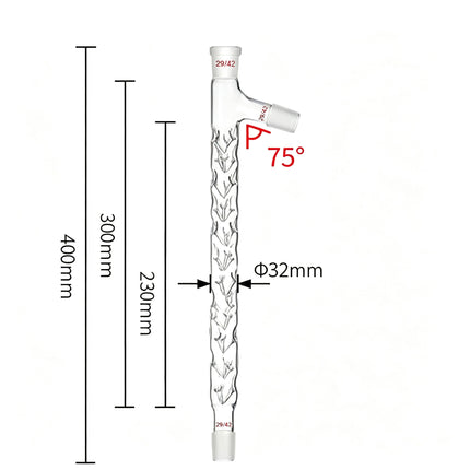 Glass Vigreux Distillation Column with Side Arm 29/42 Joints Length 100mm to 600mm Borosilicate Laboratory-Grade